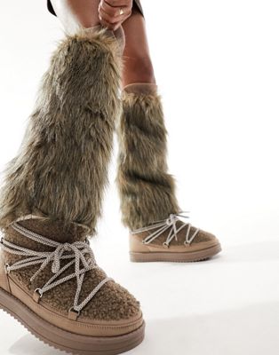 Threadbare Ski faux fur leg warmers in taupe - ASOS Price Checker