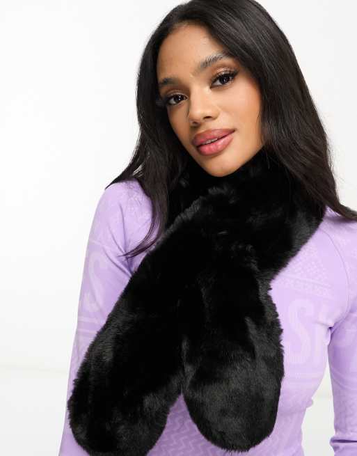 Threadbare Ski faux fur scarf in black | ASOS