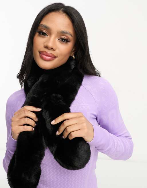 Threadbare Ski faux fur scarf in black | ASOS