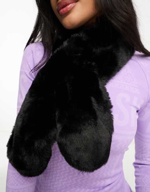 Threadbare Ski faux fur scarf in black | ASOS
