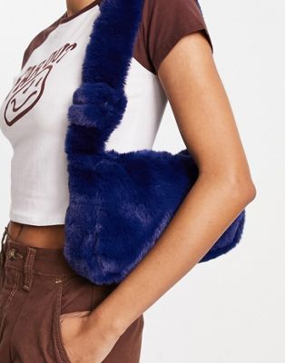 Threadbare Ski faux fur shoulder bag in blue