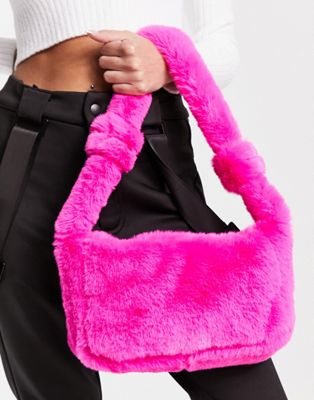 Threadbare ski faux fur shoulder bag in pink