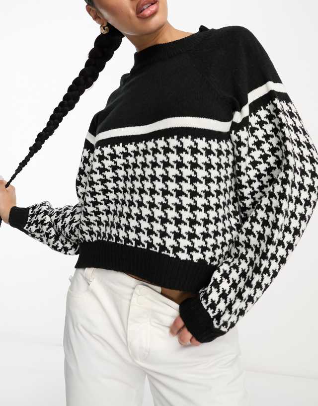 Threadbare - ski high neck jumper in houndstooth