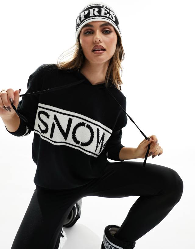 Threadbare - ski hooded jumper in monochrome