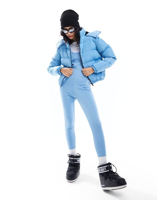 Threadbare Ski hooded puffer coat with faux fur trim in blue ASOS