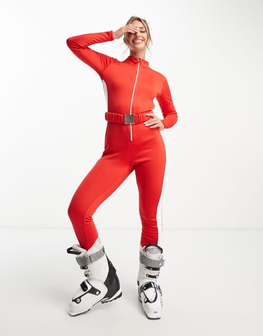 Threadbare Ski Jumpsuit met riem in rood ASOS