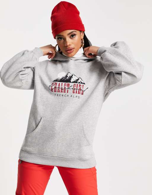 Threadbare – Ski – Kapuzenpullover in Grau mit Schriftzug-Print