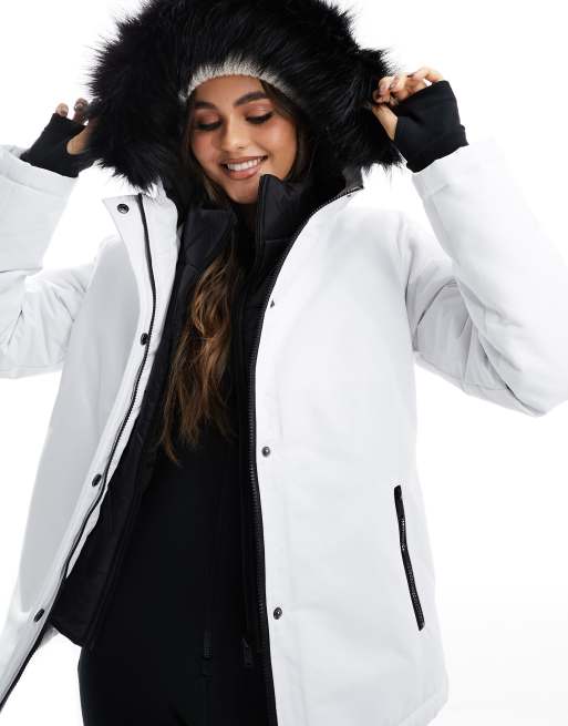 Threadbare – Ski – Mantel in Weiß mit Steppfutter