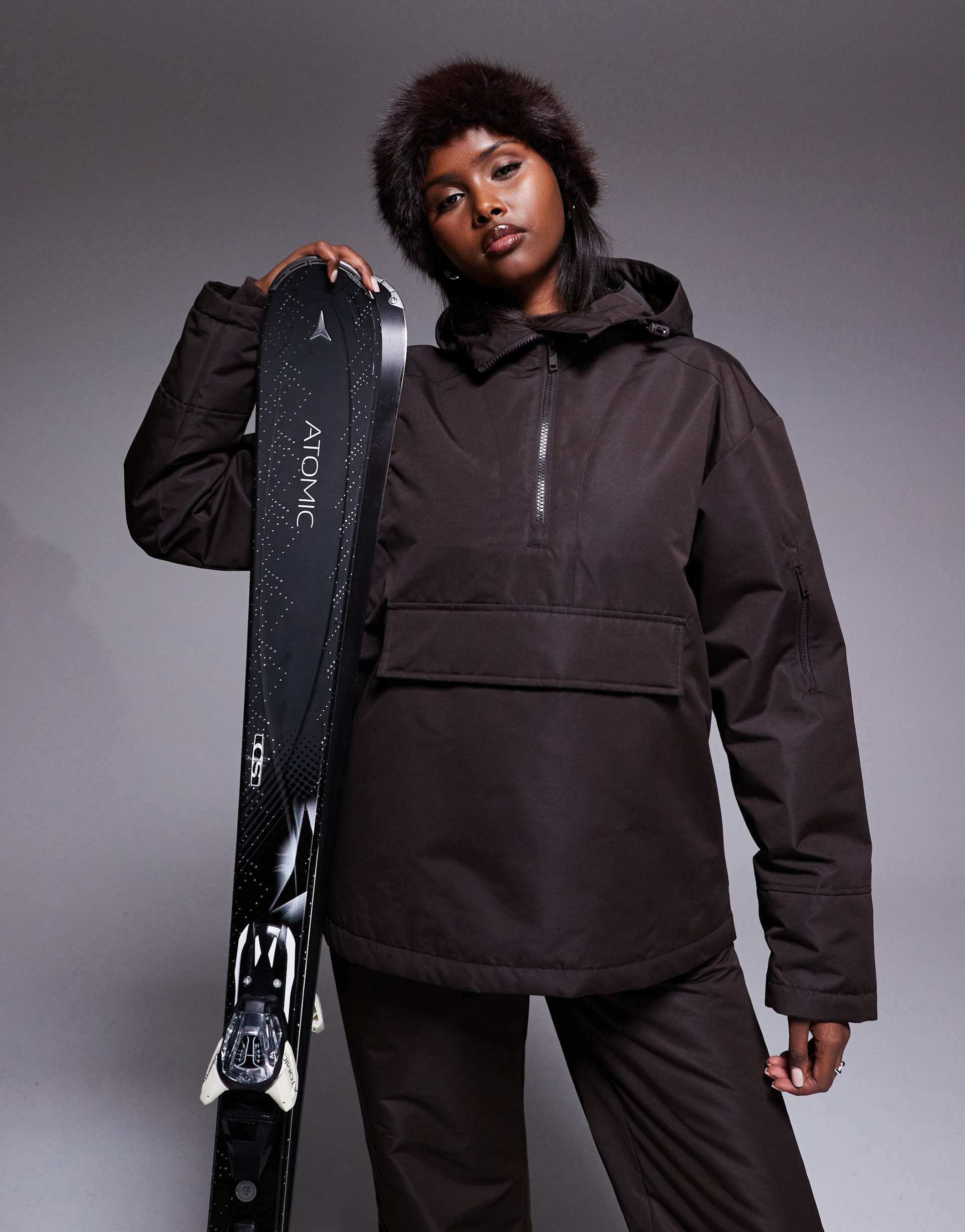 threadbare ski over the head jacket with hood in chocolate brown