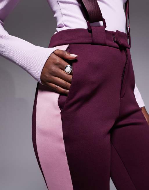 Threadbare Ski overalls with contrast panels in burgundy and pink , 4 of 5