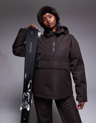 Threadbare Threadbare Ski overhead jacket with hood in chocolate brown