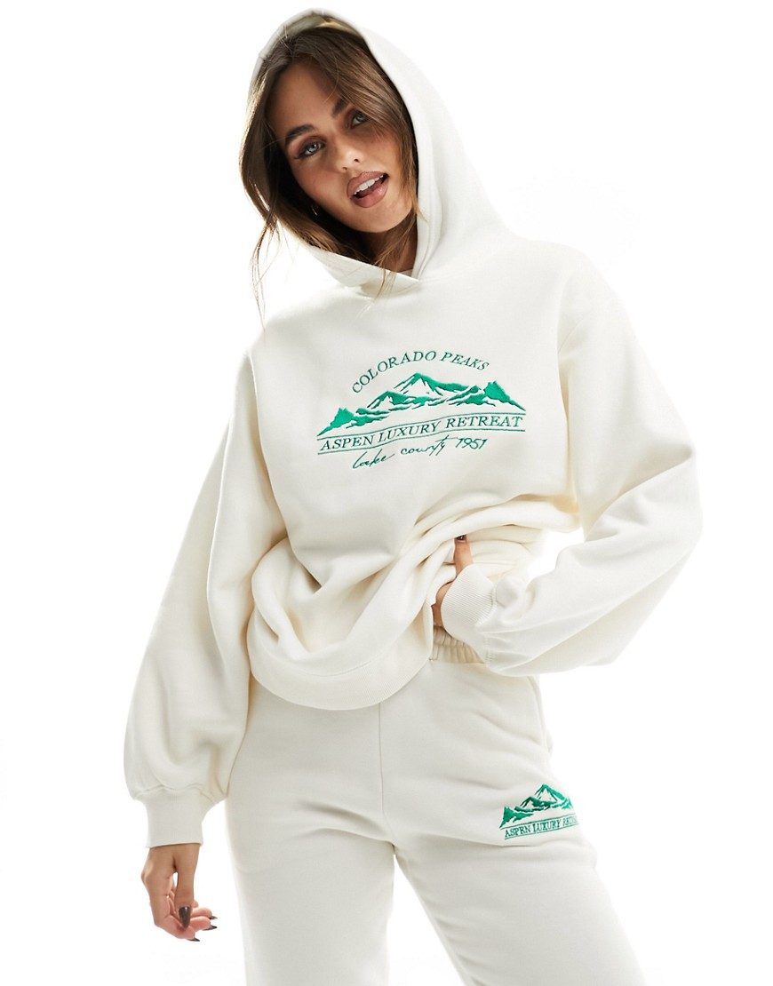 Threadbare Ski oversized hoodie and jogger tracksuit in ecru-White
