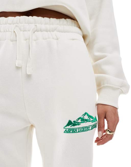 Threadbare Ski oversized hoodie and sweatpants tracksuit in ecru