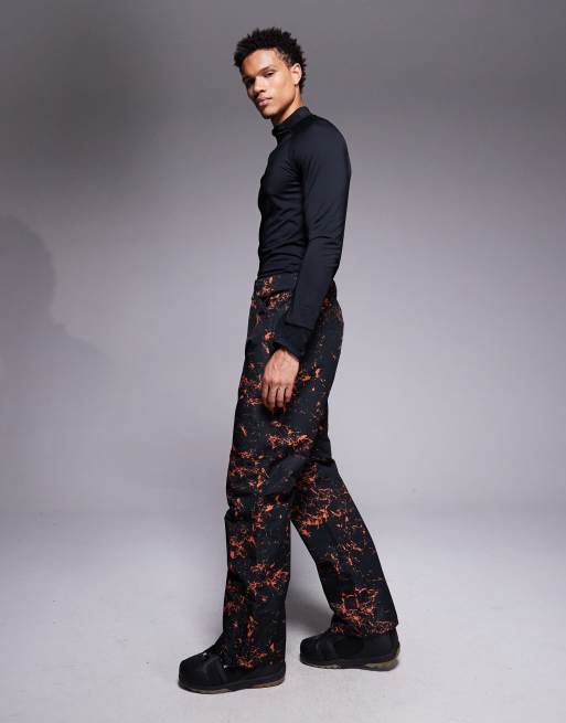 Threadbare ski pants in black and orange print
