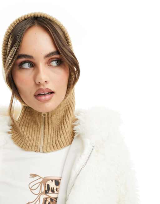 Threadbare - Ski - Passamontagna cammello a coste con zip