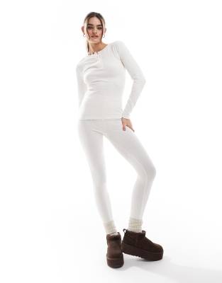 Ski pointelle thermal set in ecru-White