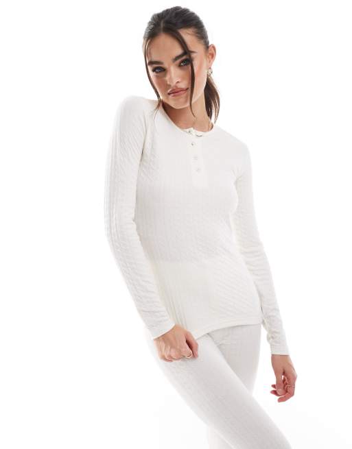 Threadbare Ski pointelle thermal set in ecru