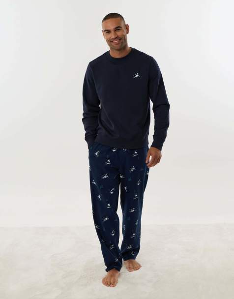 Threadbare Ski print long sleeve pyjama set in navy - view 1