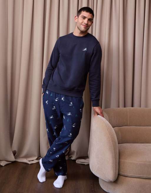 Threadbare Ski print long sleeve pyjama set in navy, 2 of 4