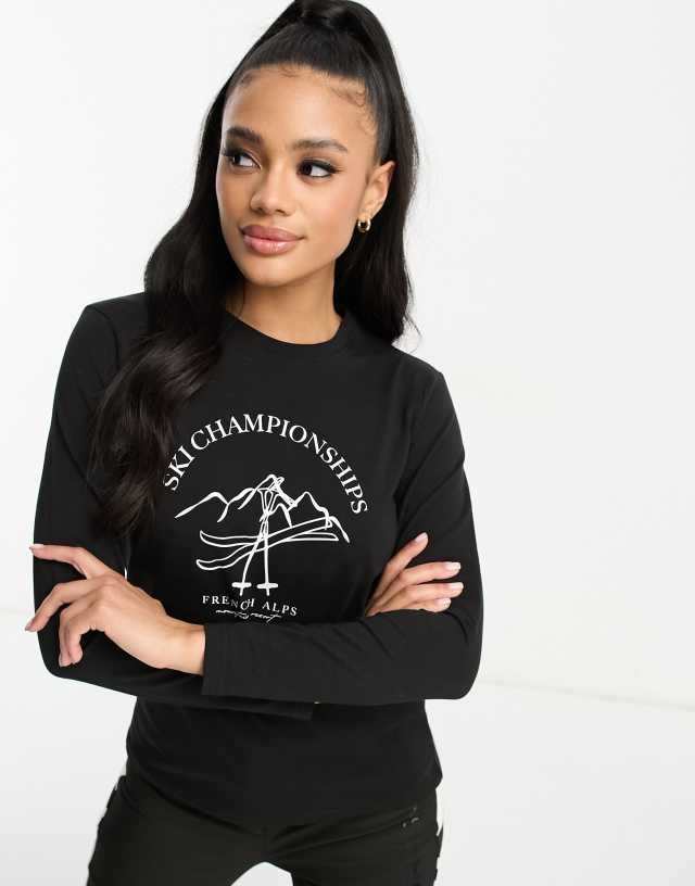 Threadbare Ski printed base layer long sleeve top in black