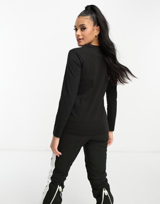 Threadbare Ski printed base layer long sleeve top in black