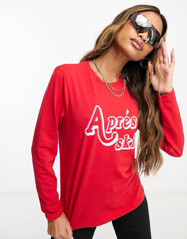 Threadbare Ski printed base layer long sleeve top in red