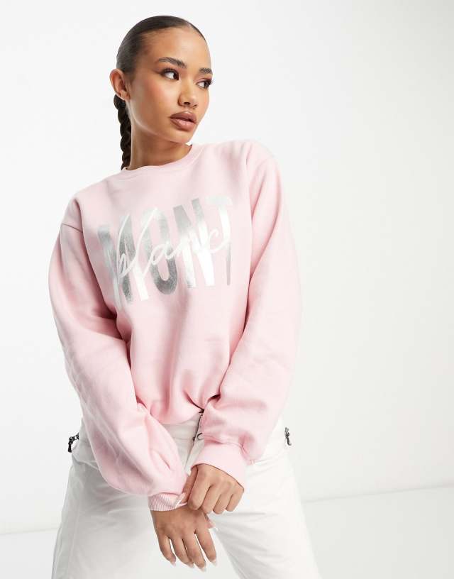 Threadbare Ski printed sweater in pastel pink