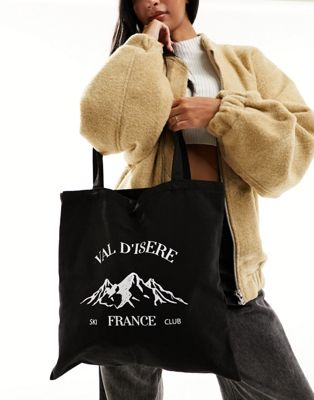 Threadbare Ski printed tote bag in navy - ASOS Price Checker