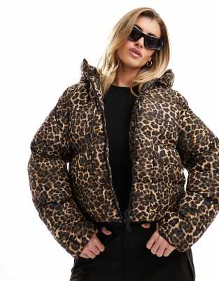 Threadbare Ski puffer jacket in leopard print 