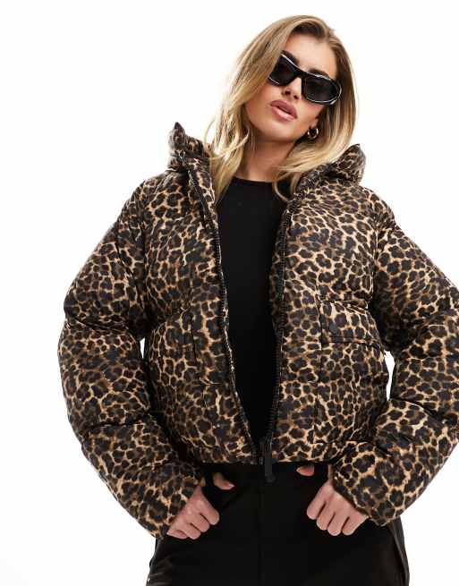 Threadbare Ski puffer coat in leopard print