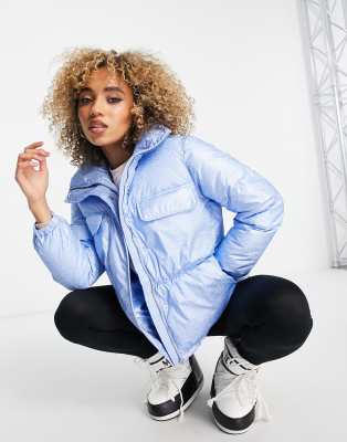 Threadbare Plus Fitness Threadbare Ski Puffer Coat In Pearlescent Blue