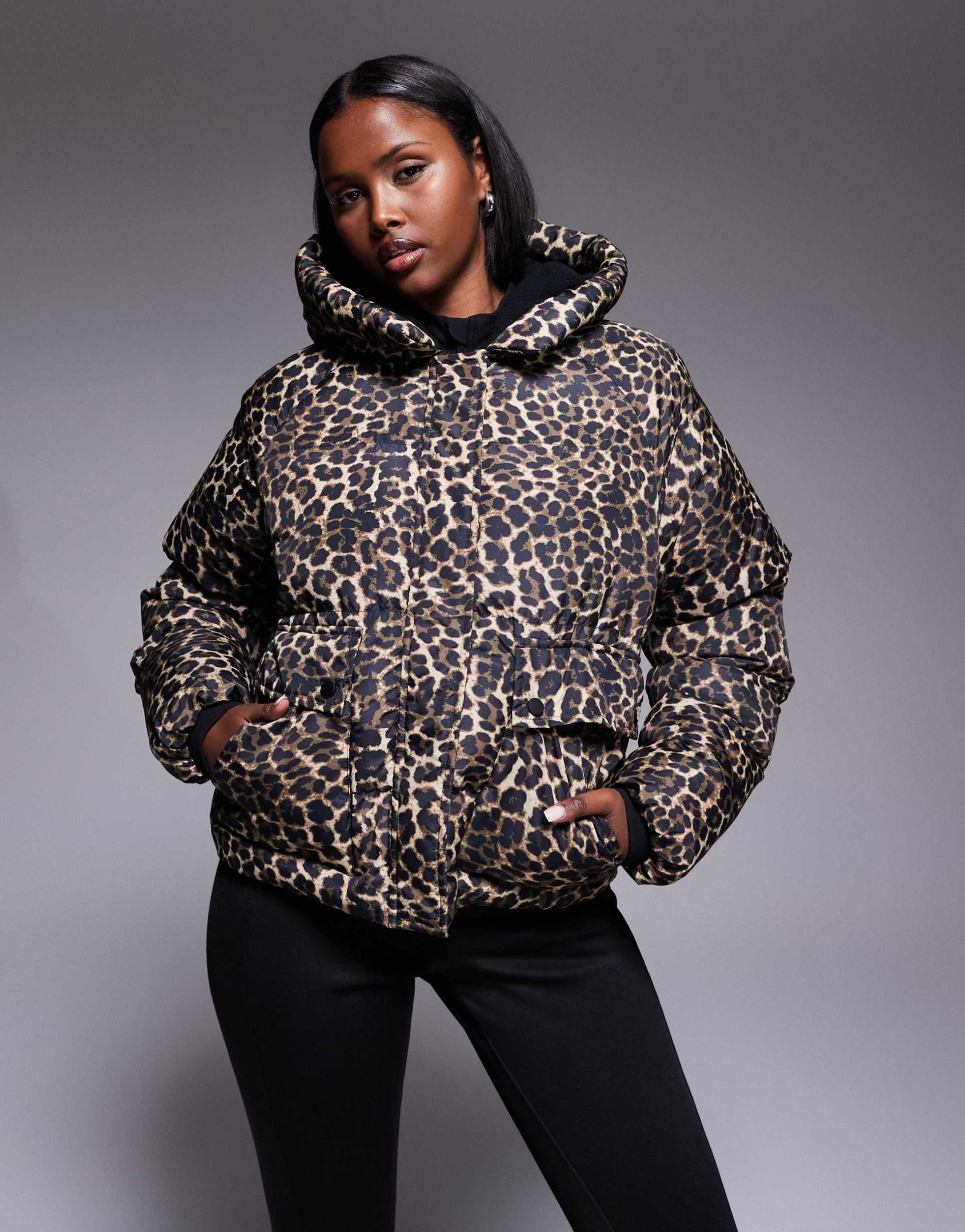 threadbare ski puffer jacket in leopard print