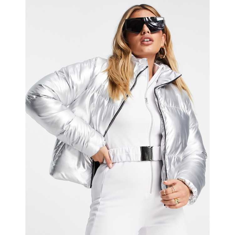 Threadbare Ski puffer jacket in metallic silver ASOS