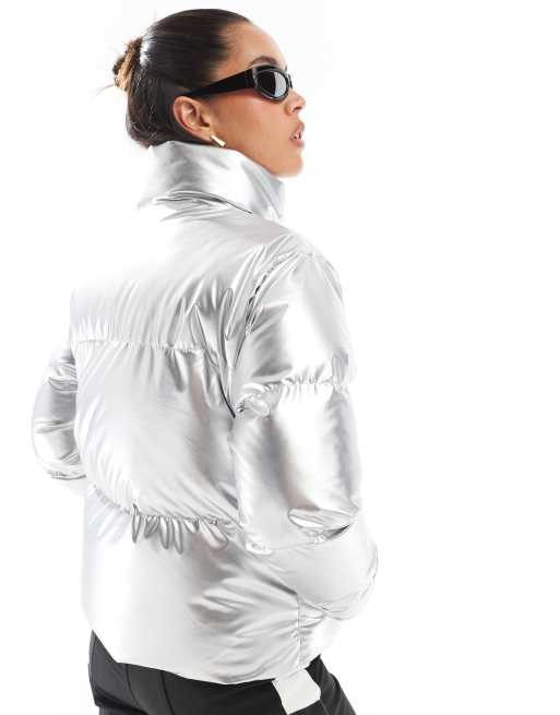 Threadbare Ski puffer jacket in silver ASOS
