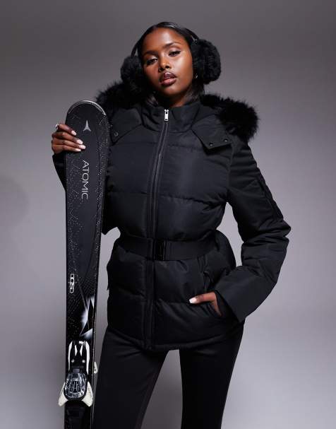 Threadbare Ski puffer jacket with faux fur collar in black