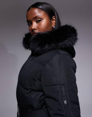 Threadbare Ski Puffer Jacket With Faux Fur Collar In Black