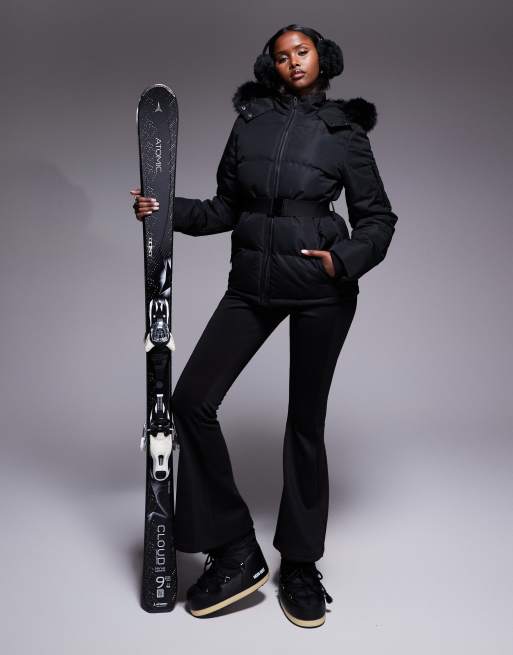 Threadbare Ski puffer jacket with faux-fur collar in black