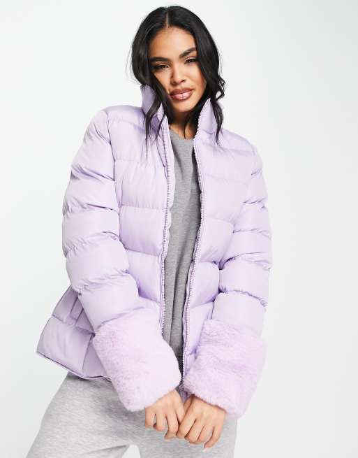 Threadbare cropped puffer jacket in dusty lilac