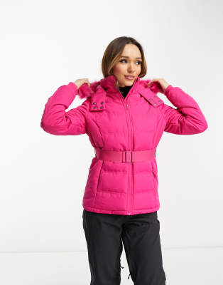 Threadbare Ski puffer jacket with faux fur trim hood in pink, £38.00