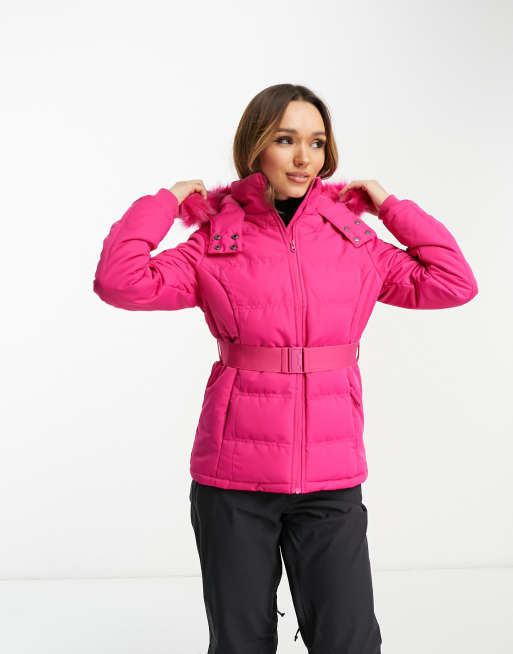 Womens pink puffer outlet jacket with fur hood