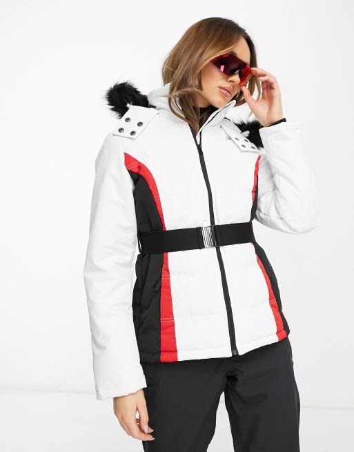 Womens ski jacket white with fake fur