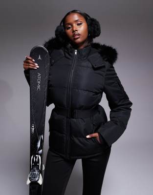 Threadbare - Ski - Pufferjacke in Schwarz mit Kunstpelzkragen