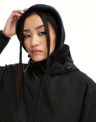 Threadbare Threadbare Ski ribbed zip through balaclava in black