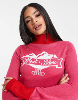 Threadbare Ski roll neck sweater in pink and red