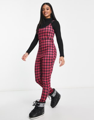 Threadbare Ski salopettes in pink houndstooth-Black