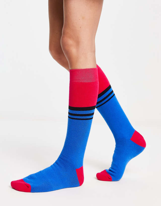 Threadbare Ski socks in blue and pink