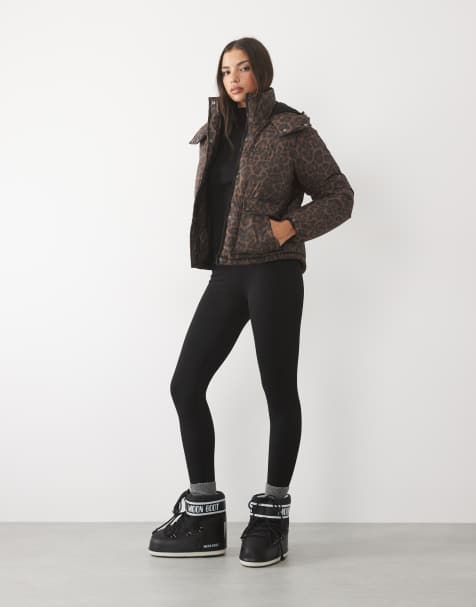 Threadbare Ski-Steppjacke mit Kapuze im Leopardenmuster - view 1