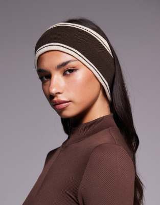 Threadbare - Ski-Stirnband in Braun mit Einfassung in Mokka-Brown