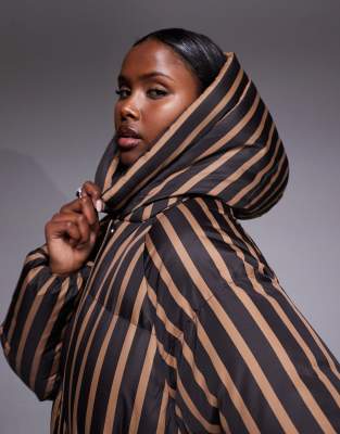 Threadbare Ski Stripe Puffer Coat With Hood In Black