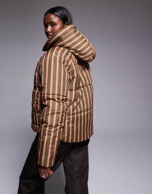 Threadbare Ski Striped Puffer Coat With Hood In Multi